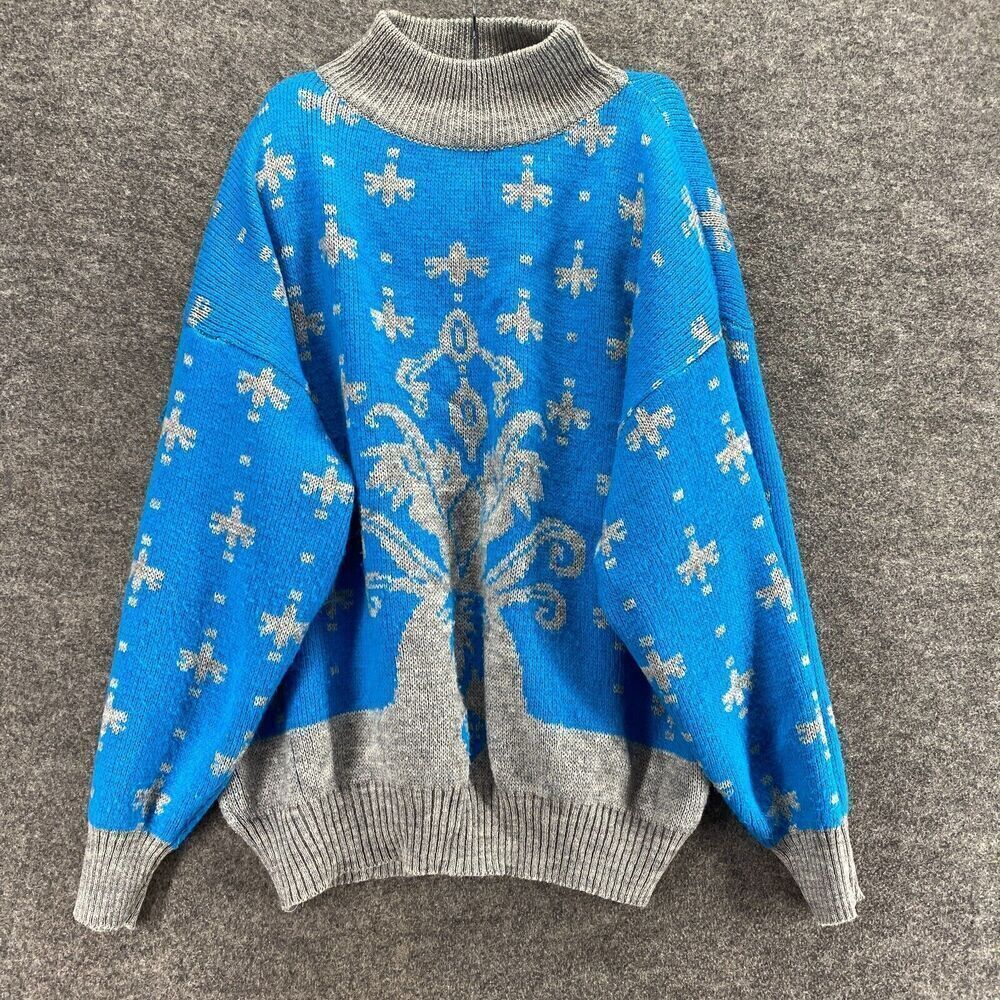 Together Sweater Pullover Women L Large Blue Geometric Knit Wool Long Sleeve
